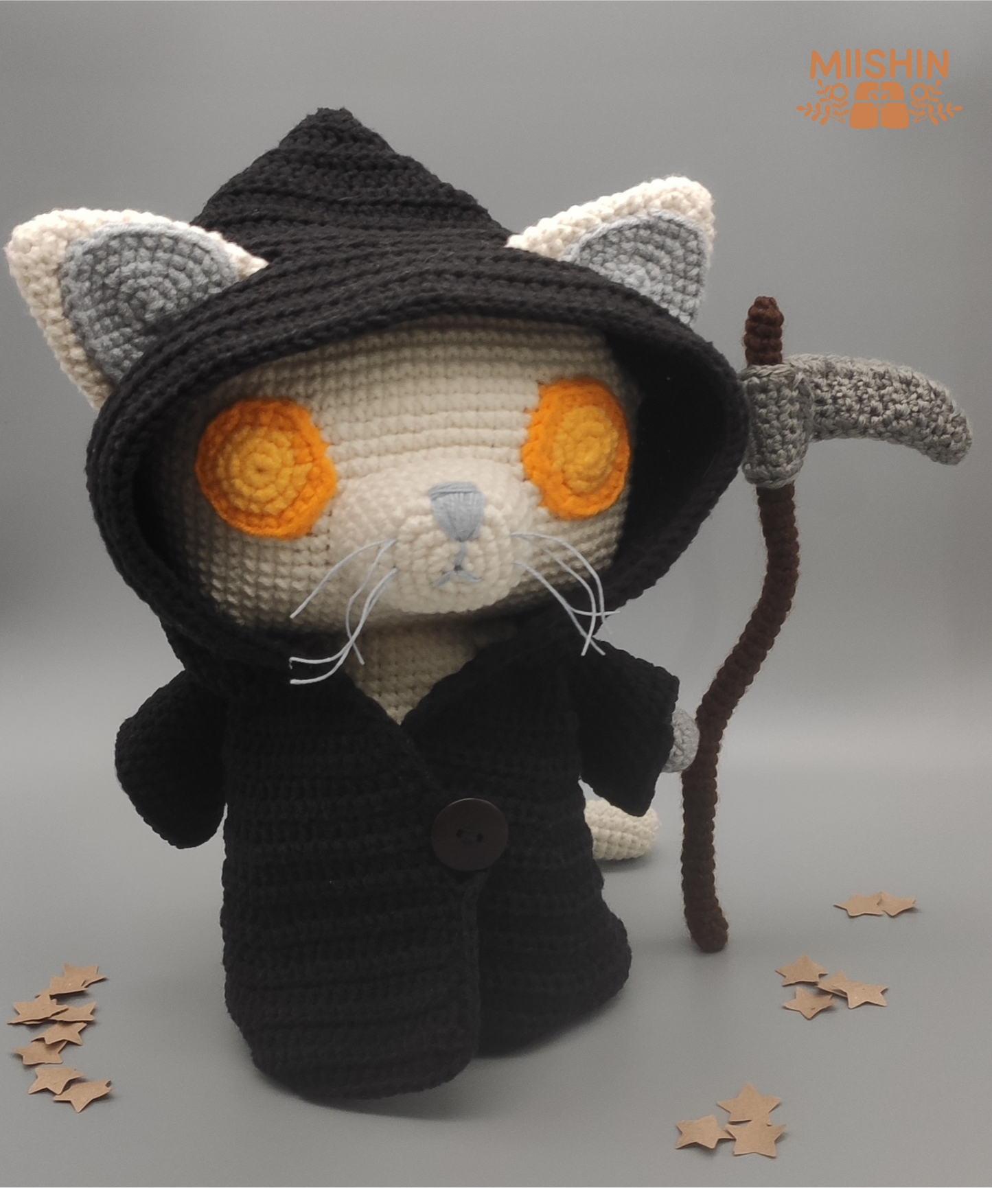 Reaper cat, crochet, creepy, halloween season, home decor