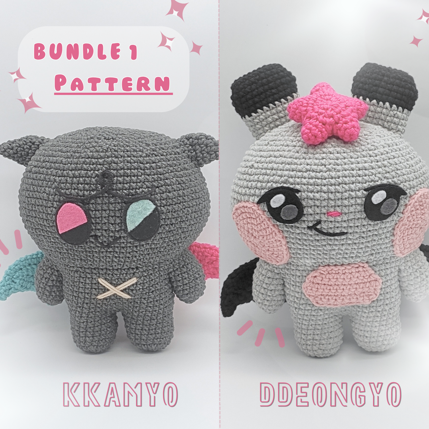 Fanmade Kkamyo and Ddeongyo crochet handmade kpop plush inspired by Mighteez. Pattern to do them.