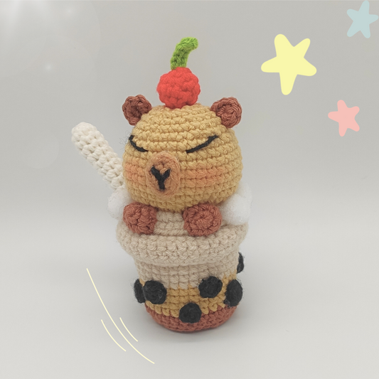 Capybara Bubble Tea Amigurumi, Crochet, Handmade, For Gift, Small Plushie