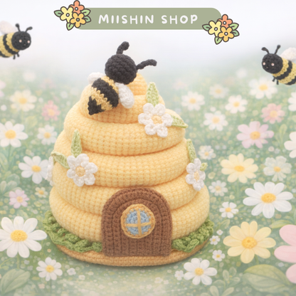 beehive crochet, bee decor, spring home decor, crochet ornament, handmade gift, bee lover gift, spring decoration, cute crochet, amigurumi decor, floral crochet, eco friendly gift, crochet home decor, kawaii home decor