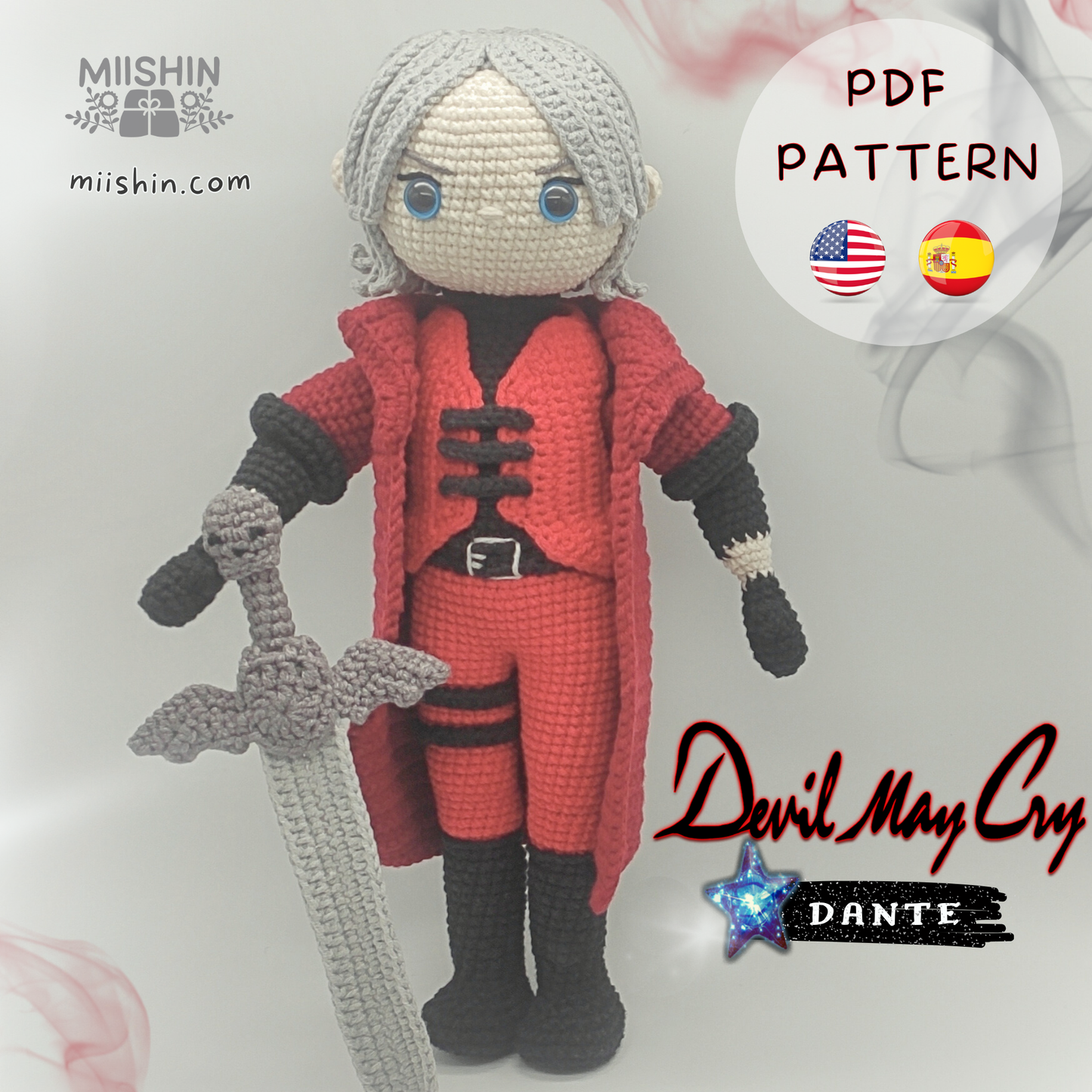 Dante, Vergil, Devil May Cry, Amigurumi, Plushie, Handmade, Crochet, Original Gifts, Ideal For Gift, Capcom, Fanmade,  PDF Pattern English & Spanish, Do it yourself.