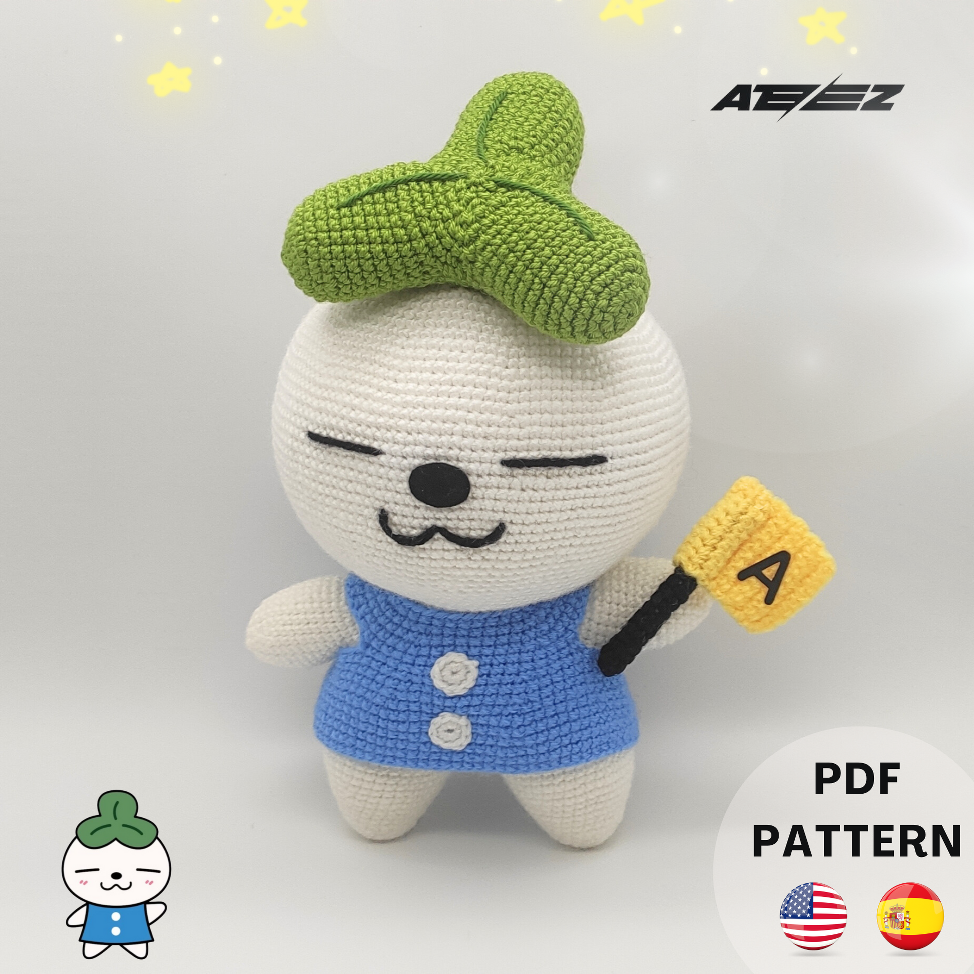 Ikemon Teezmon from ateez, Mingi crochet plushie, handmade, kpop, original gift, pattern