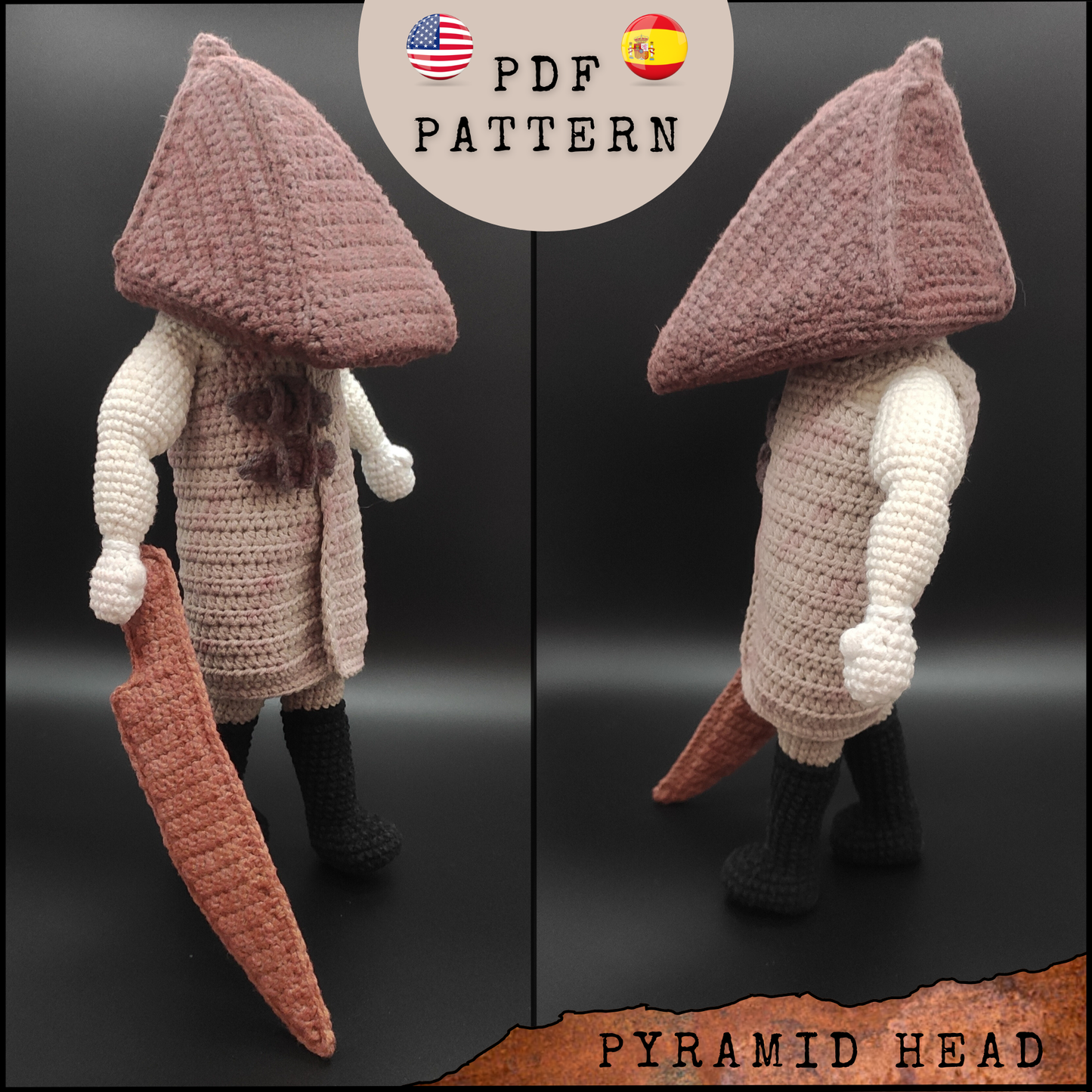 Pyramid Head PDF Pattern English & Spanish, Silent Hill 2 remake Plushie, Crochet, Do it yourself