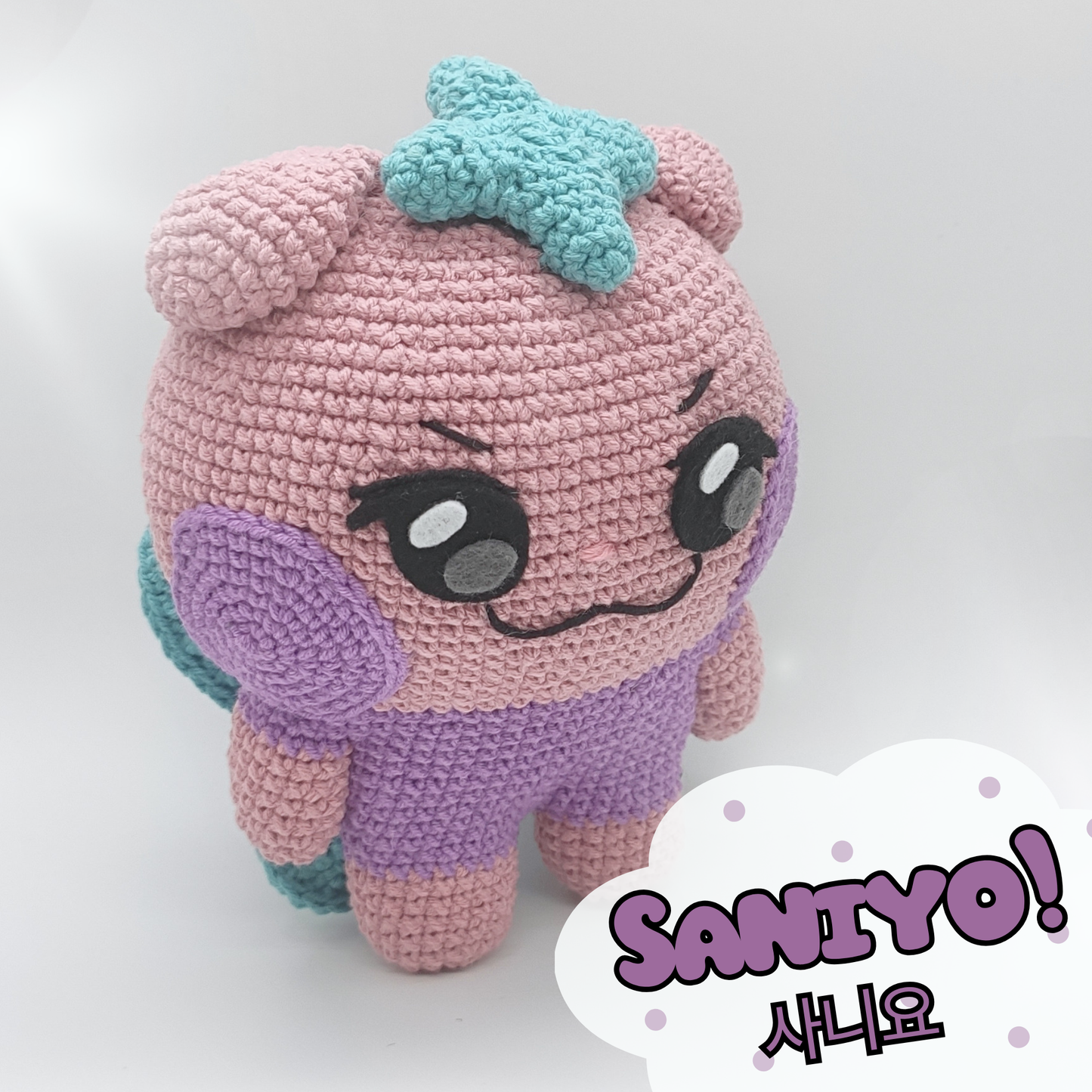Fanmade Saniyo crochet doll soft handmade kpop plush inspired by Mighteez