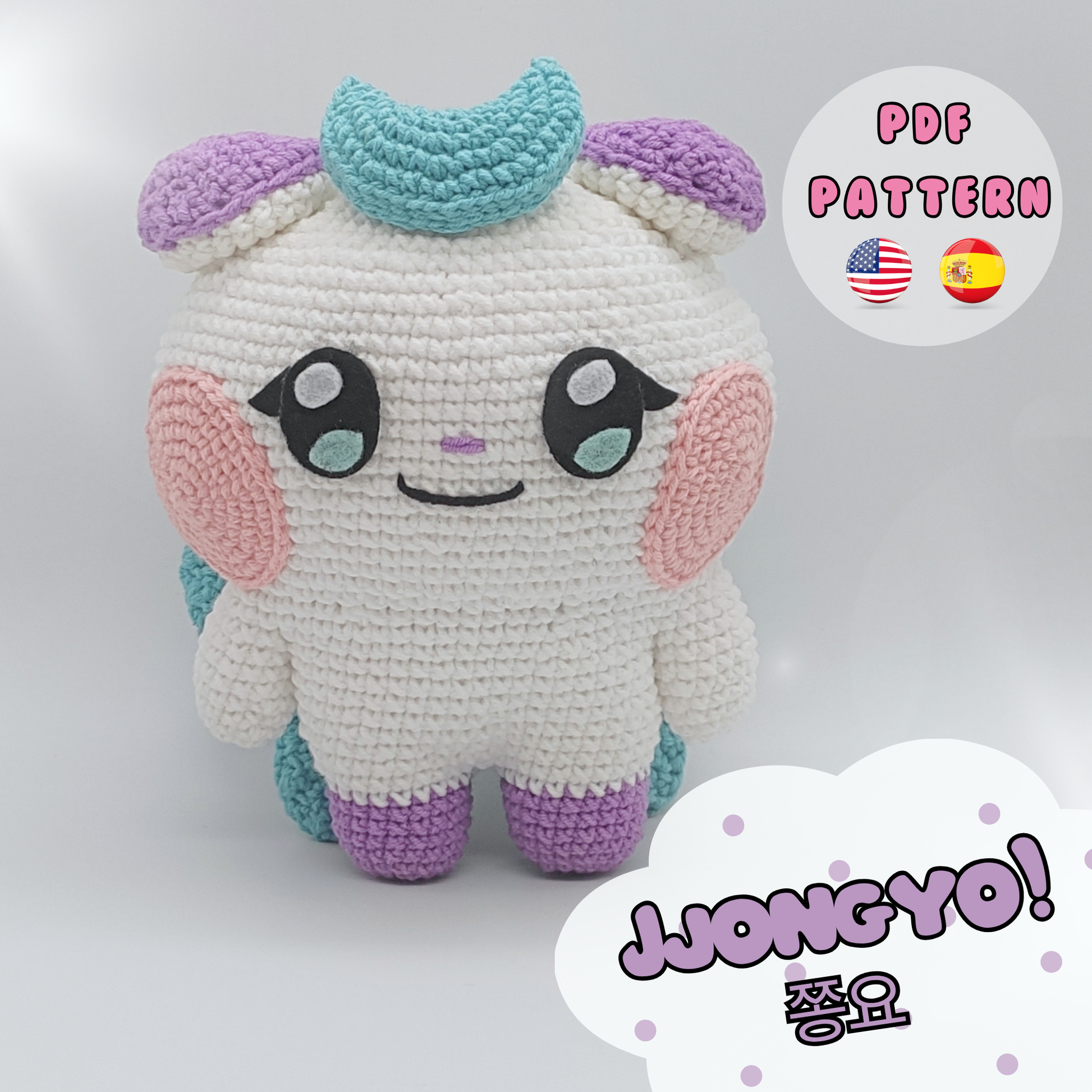 Jjongyo crochet pattern PDF download, amigurumi K-Pop doll DIY tutorial photo by Miishin.